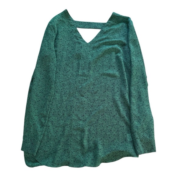 Cabi Green and Navy floral print  V-Neck Blouse Women's Size Medium - Picture 1 of 4